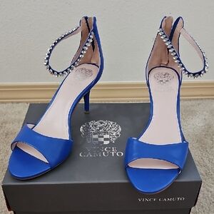 Vince Camuto Royal Blue Heels with Rhinestone Strap